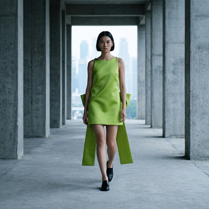 Green Satin Bow Mini Dress | Self-Portrait | Club21 - lifestyle