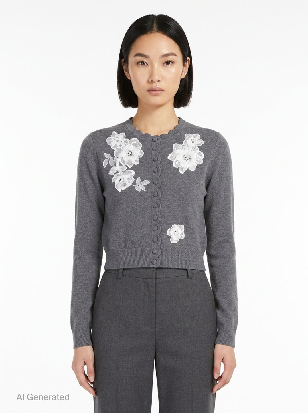 Grey Lace Flower Knit Cardigan | Self-Portrait | Club21 - front