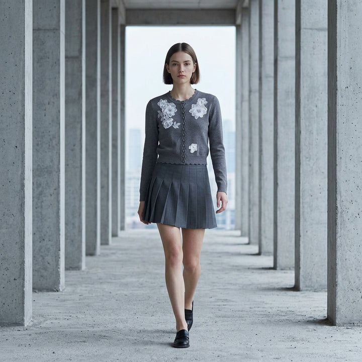 Grey Lace Flower Knit Cardigan | Self-Portrait | Club21 - lifestyle