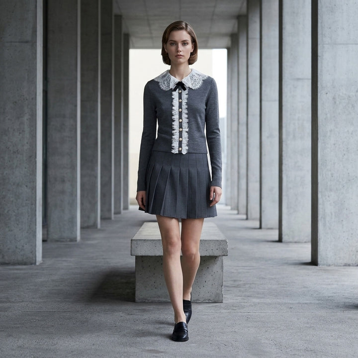 Grey Pleated Mini Skirt | Self-Portrait | Club21 - lifestyle