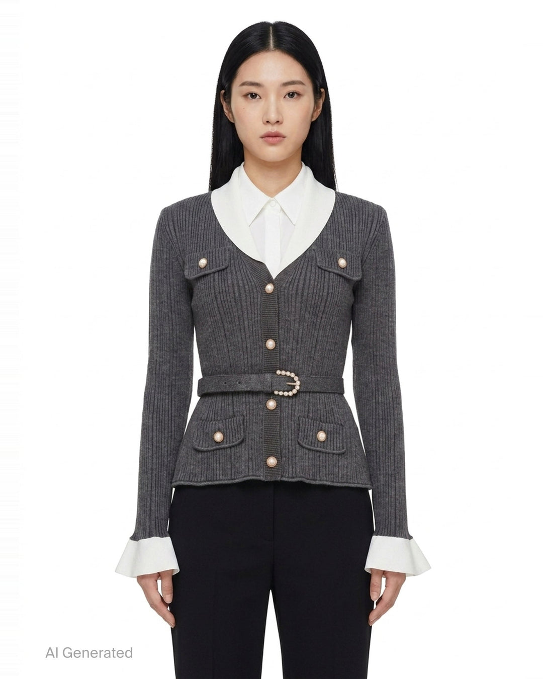 Grey Ribbed Knit Cardigan | Self-Portrait | Club21 - front