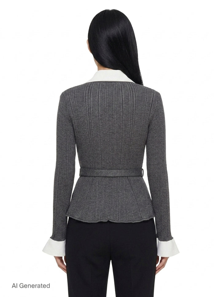 Grey Ribbed Knit Cardigan | Self-Portrait | Club21 - back