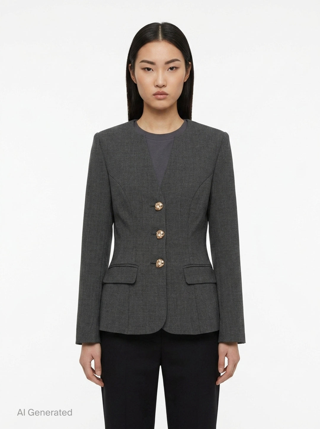 Grey Wool Collarless Jacket | Self-Portrait | Club21 - front