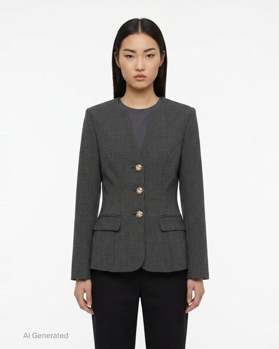 Grey Wool Collarless Jacket | Self-Portrait | Club21 - front