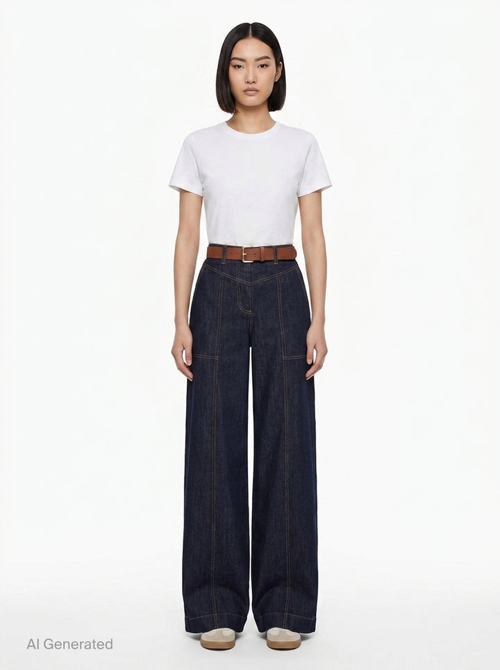 Indigo Denim Wide Leg Jeans | Self-Portrait | Club21 - front