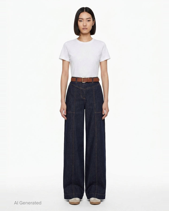 Indigo Denim Wide Leg Jeans | Self-Portrait | Club21 - front