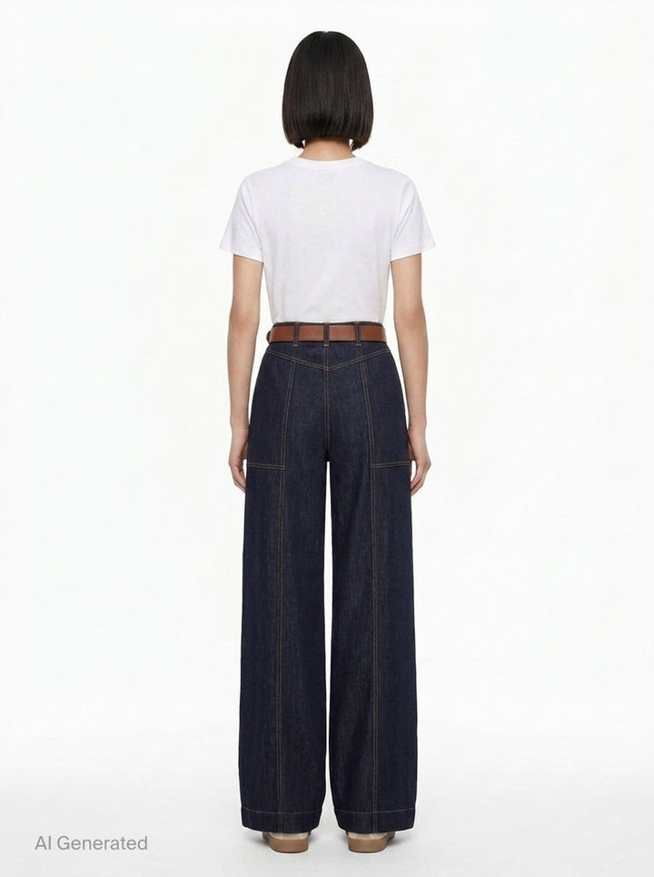 Indigo Denim Wide Leg Jeans | Self-Portrait | Club21 - back