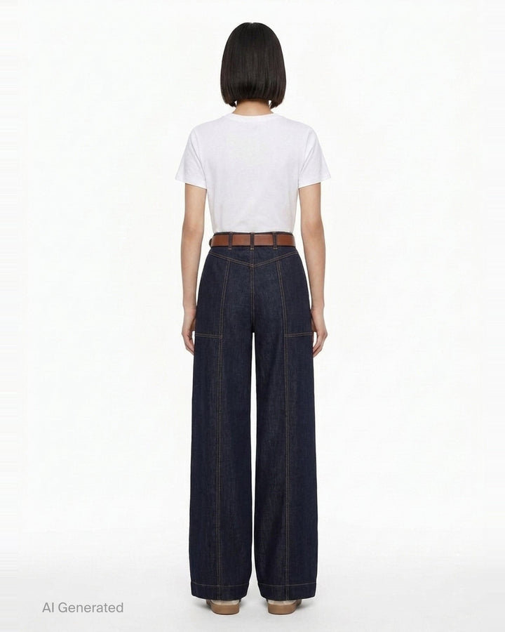 Indigo Denim Wide Leg Jeans | Self-Portrait | Club21 - back