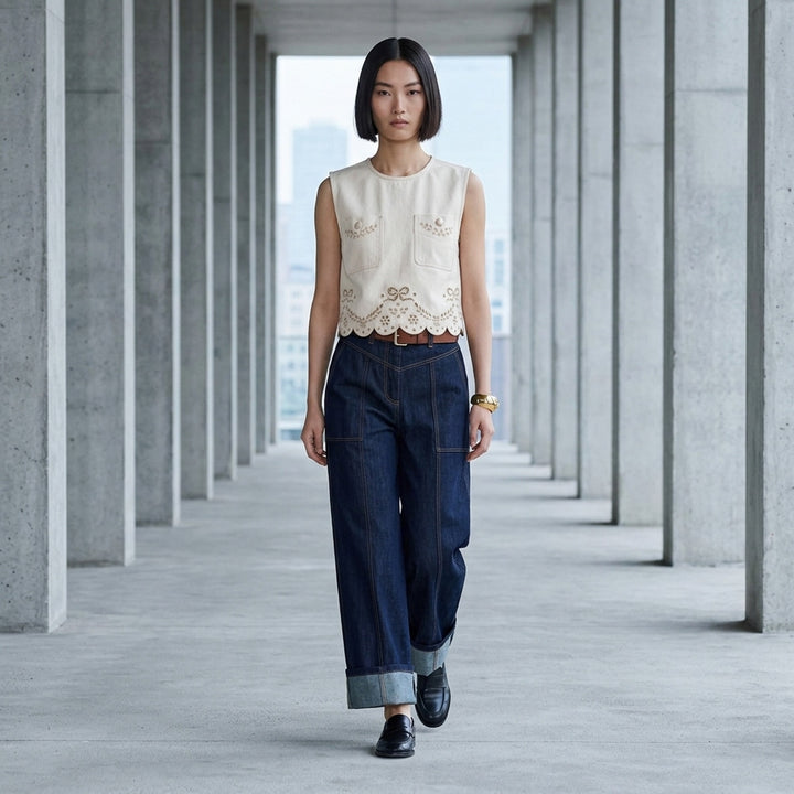 Indigo Denim Wide Leg Jeans | Self-Portrait | Club21 - lifestyle