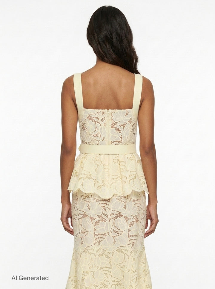 Ivory Lace Peplum Midi Dress | Self-Portrait | Club21 - back