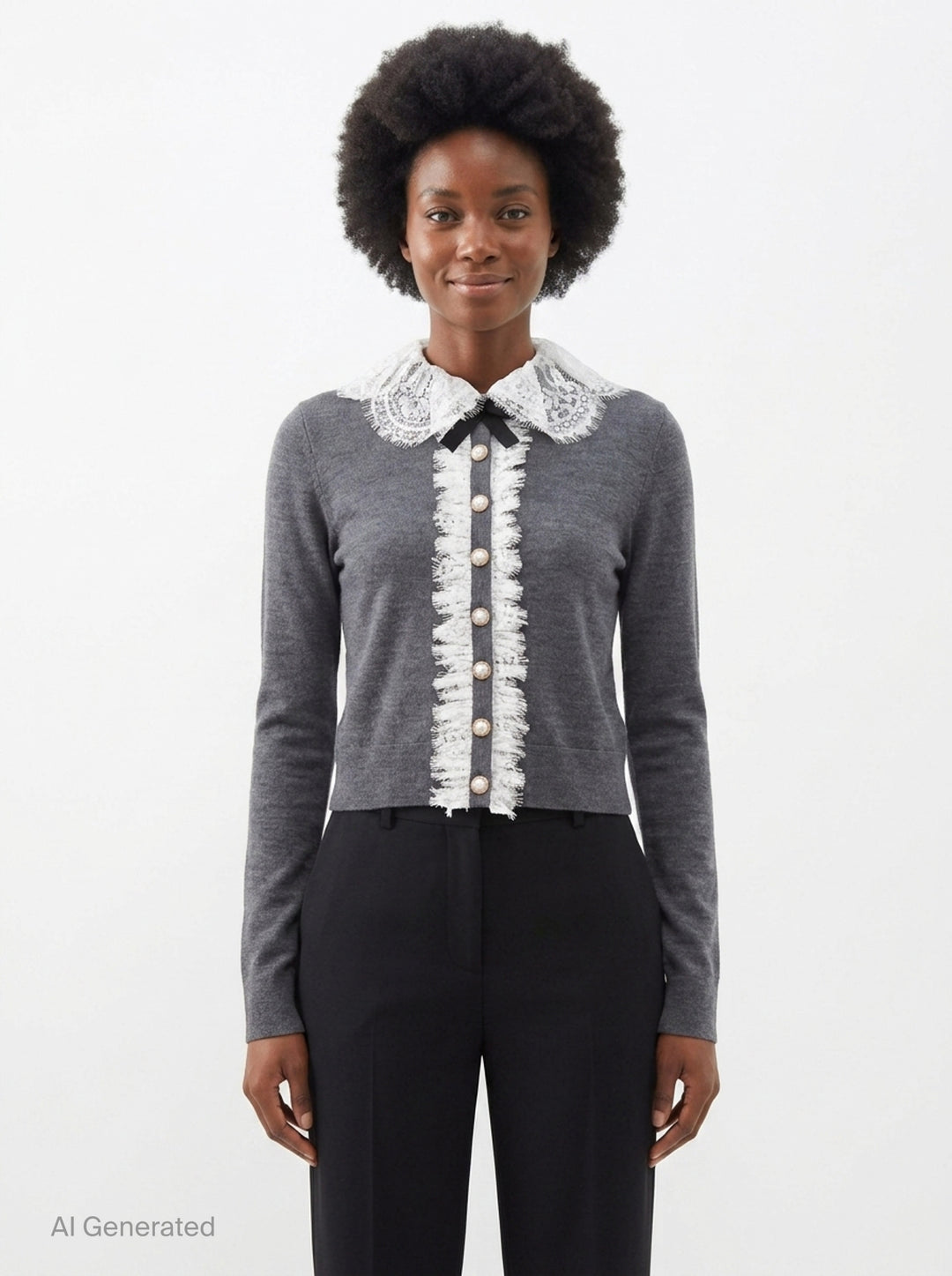 Lace Collar Knit Cardigan | Self-Portrait | Club21 - front