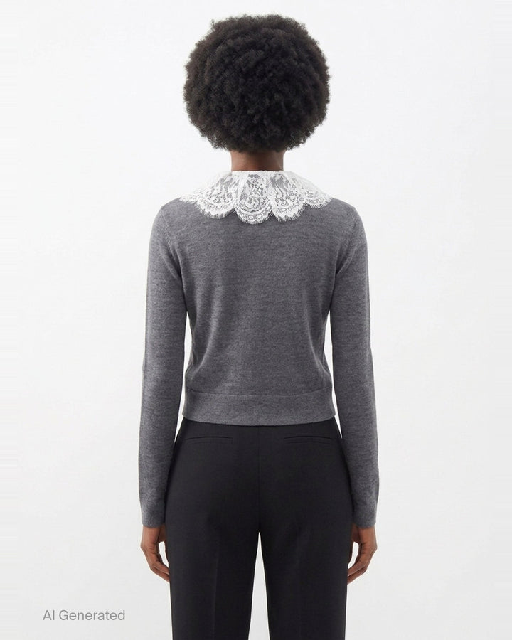 Lace Collar Knit Cardigan | Self-Portrait | Club21 - back