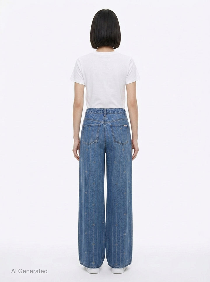 Light Blue Rhinestone Stripe Jeans | Self-Portrait | Club21 - back