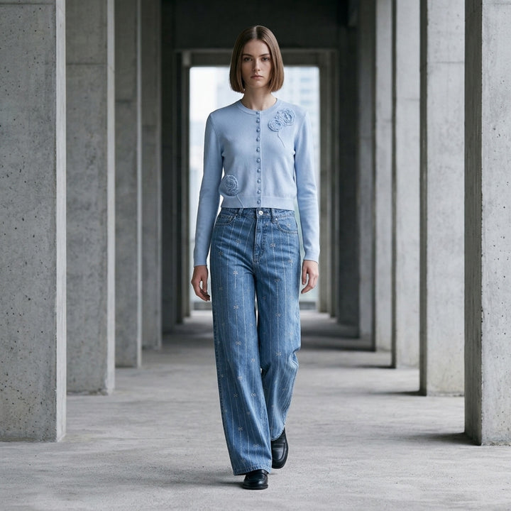 Light Blue Rhinestone Stripe Jeans | Self-Portrait | Club21 - lifestyle