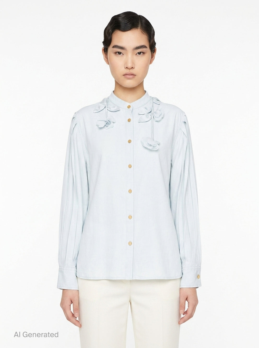 Light Blue Viscose Blouse | Self-Portrait | Club21 - front