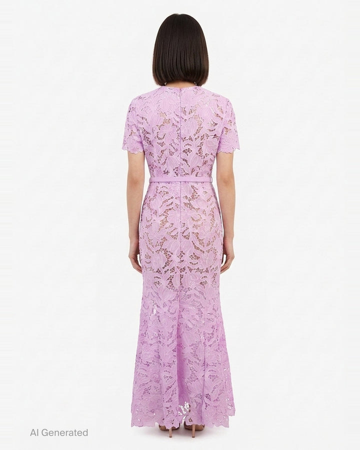 Lilac Lace Midi Dress | Self-Portrait | Club21 - back