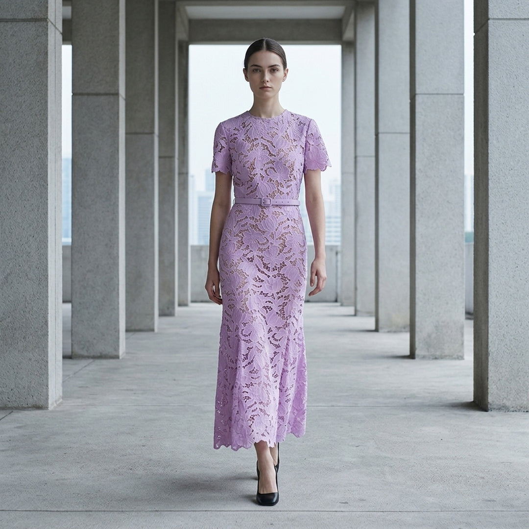 Lilac Lace Midi Dress | Self-Portrait | Club21 - lifestyle