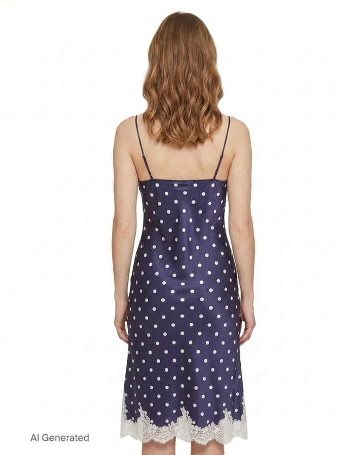Navy Polka Dot Satin Midi Dress | Self-Portrait | Club21 - back