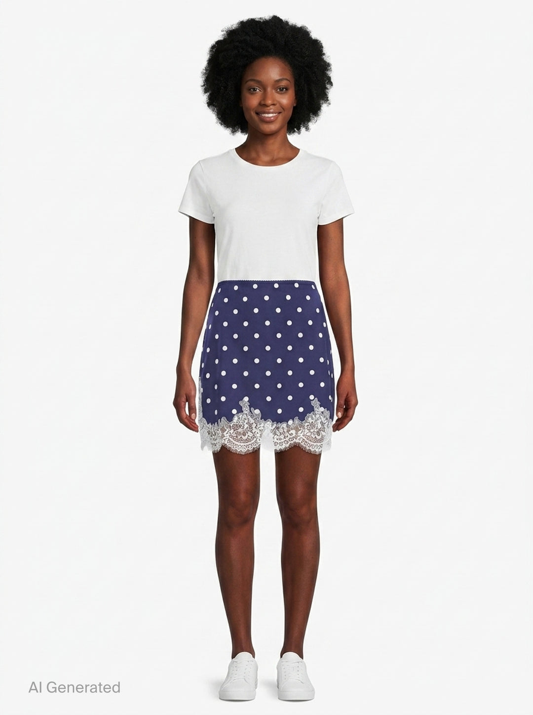 Navy Polka Dot Satin Mini Skirt | Self-Portrait | Club21 - front