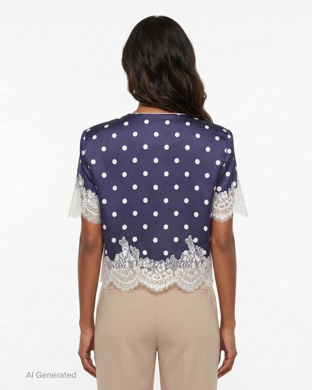 Navy Polka Dot Satin Top | Self-Portrait | Club21 - back