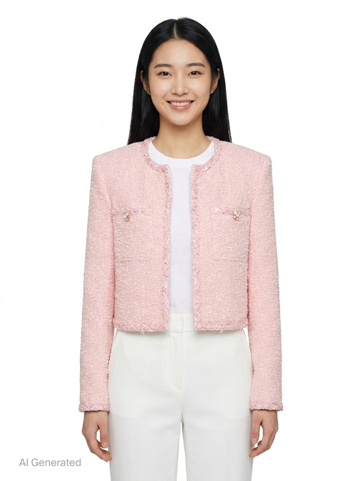 Pink Boucle Jacket | Self-Portrait | Club21 - front