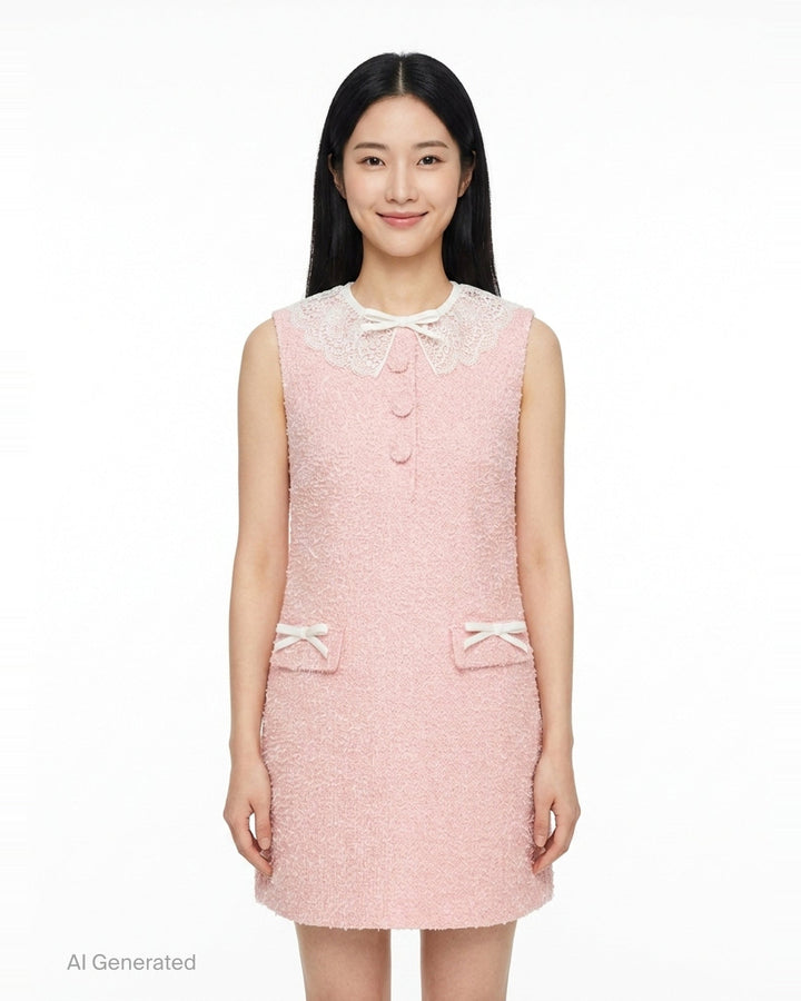 Pink Bouclé Lace Collar Mini Dress | Self-Portrait | Club21 - front