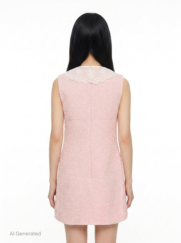 Pink Bouclé Lace Collar Mini Dress | Self-Portrait | Club21 - back