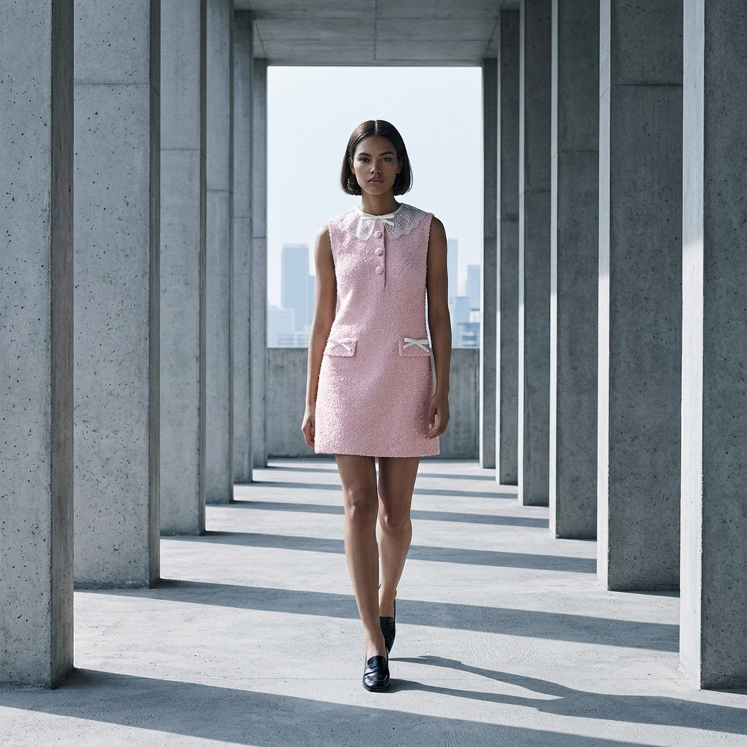 Pink Bouclé Lace Collar Mini Dress | Self-Portrait | Club21 - lifestyle