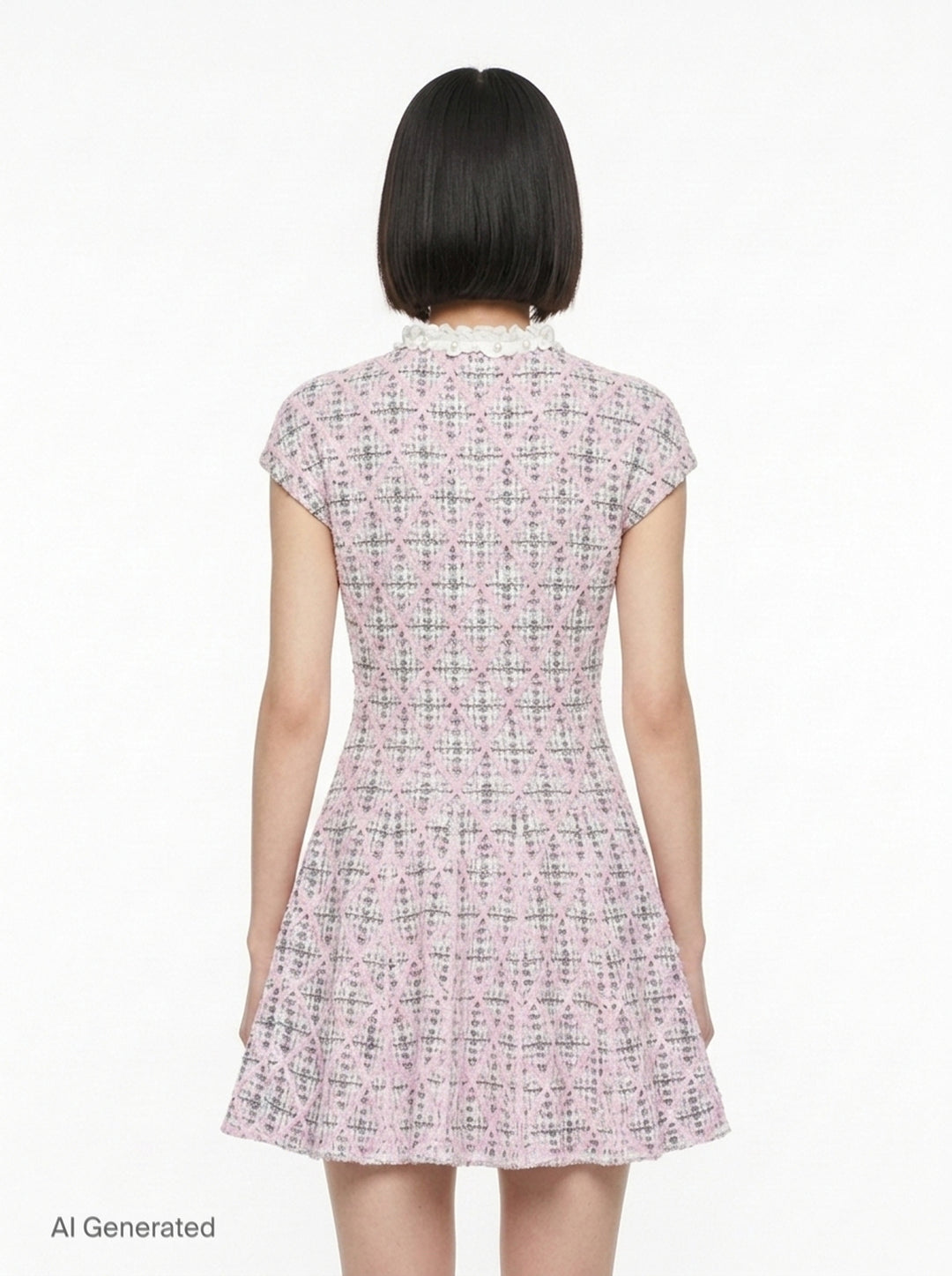 Pink Check Knit Beaded Mini Dress | Self-Portrait | Club21 - back