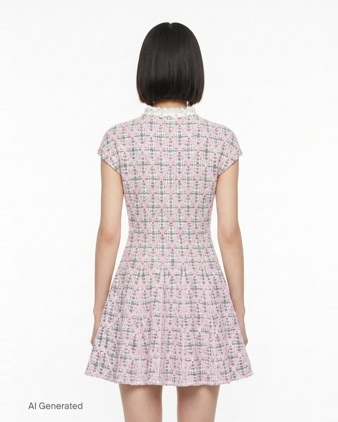 Pink Check Knit Beaded Mini Dress | Self-Portrait | Club21 - back