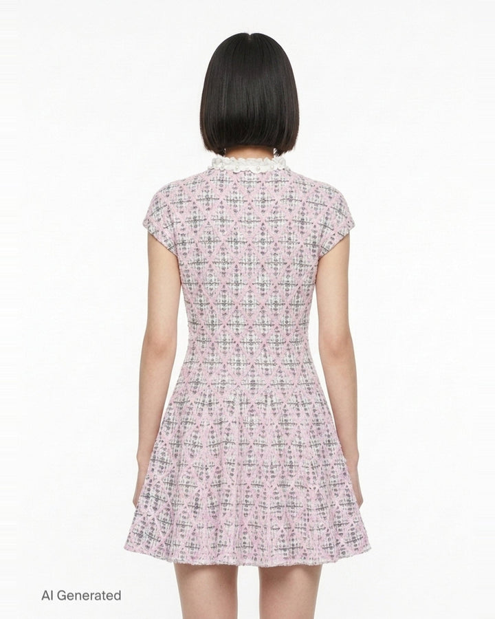 Pink Check Knit Beaded Mini Dress | Self-Portrait | Club21 - back