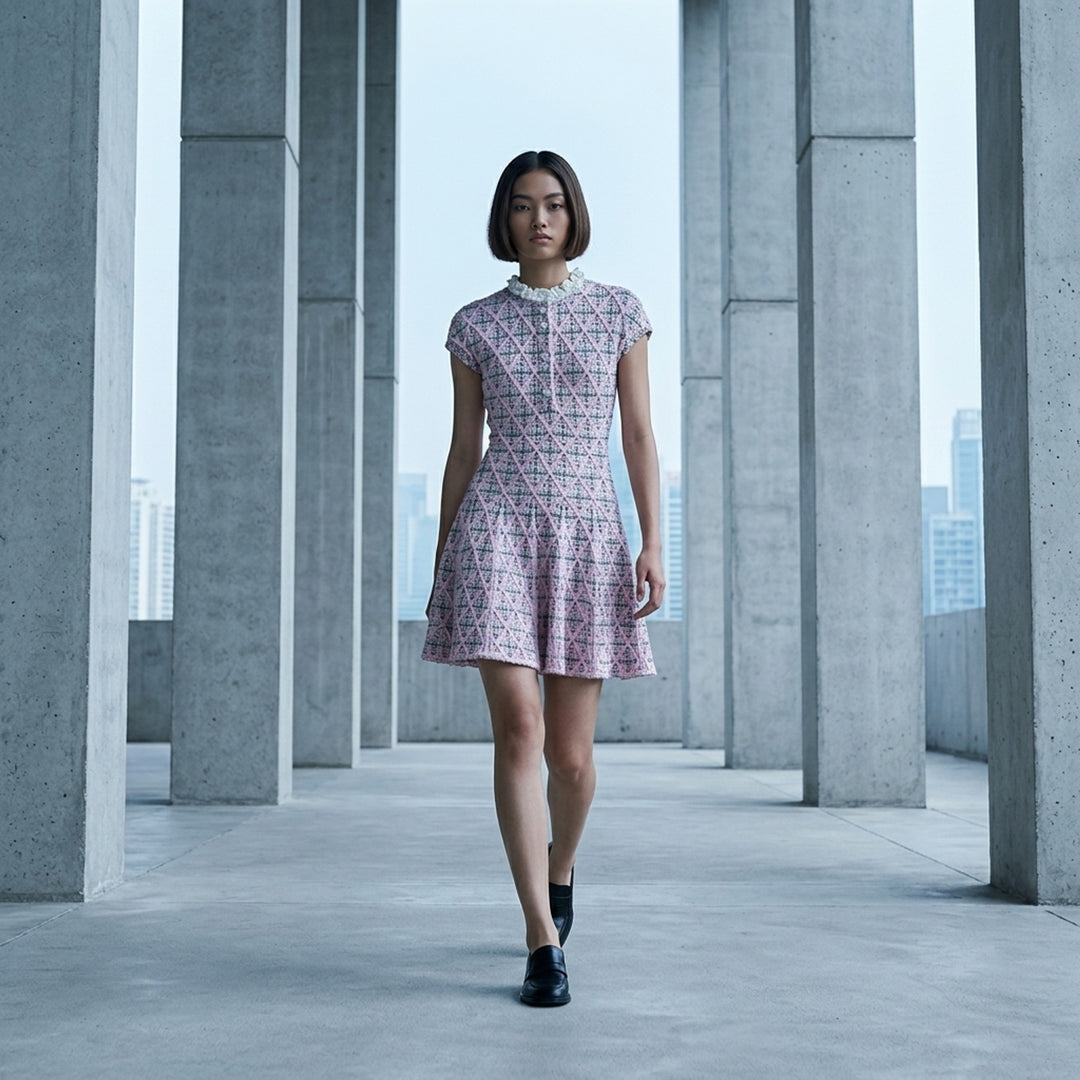 Pink Check Knit Beaded Mini Dress | Self-Portrait | Club21 - lifestyle