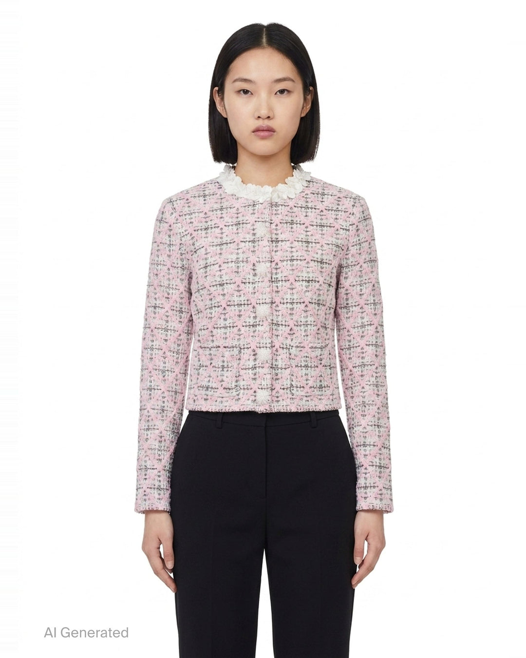 Pink Check Knit Cardigan | Self-Portrait | Club21 - front