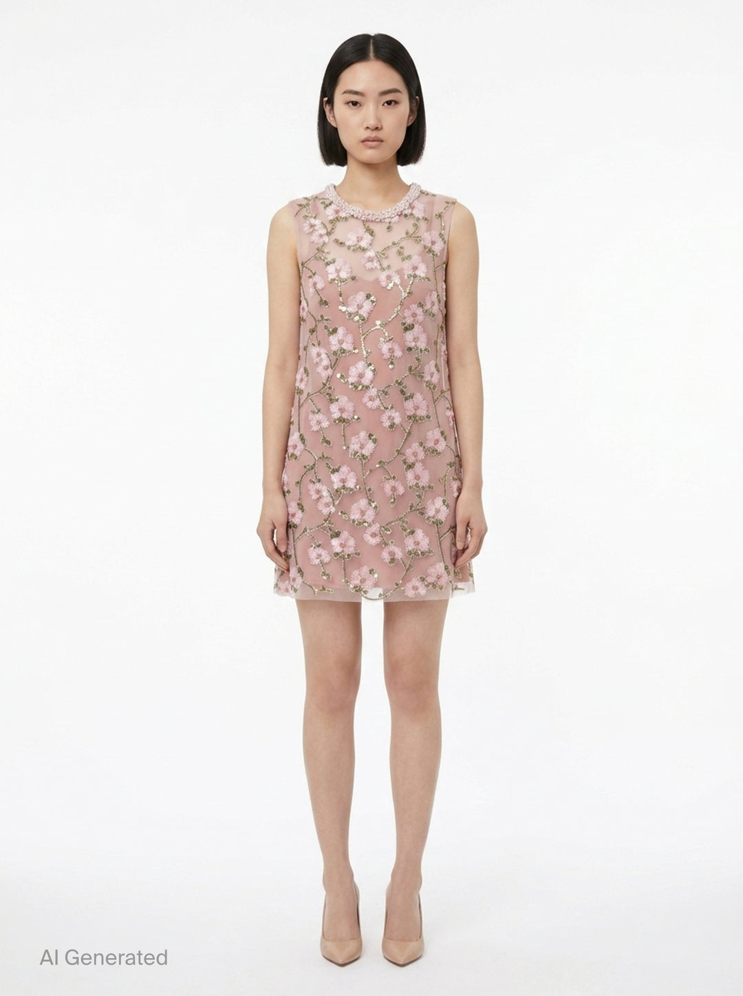 Pink Floral Sequin Embellished Dress | Self-Portrait | Club21 - front
