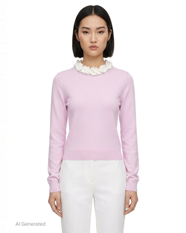 Pink Flower Light Knit Jumper | Self-Portrait | Club21 - front