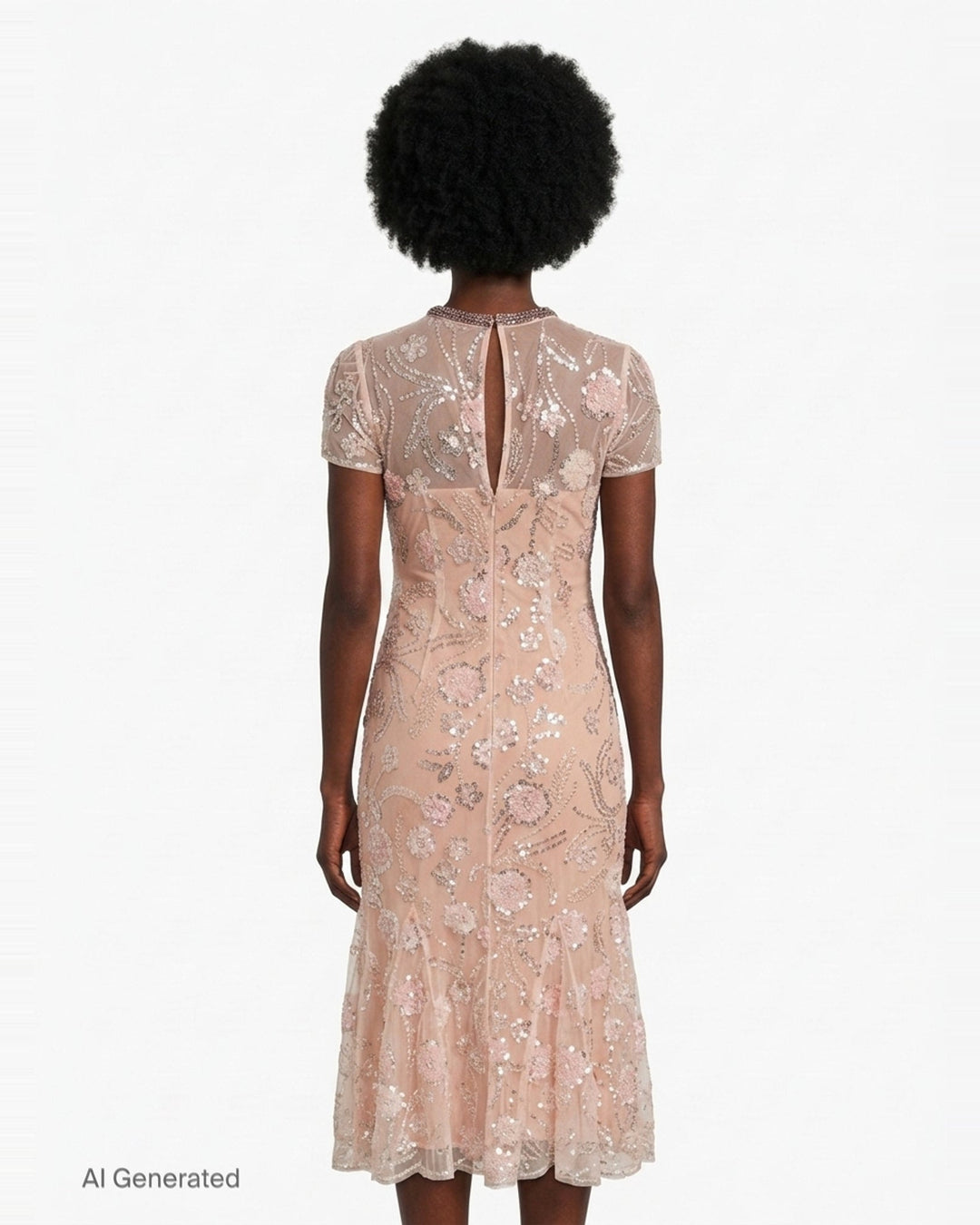 Pink Flower Sequin Midi Dress | Self-Portrait | Club21 - back