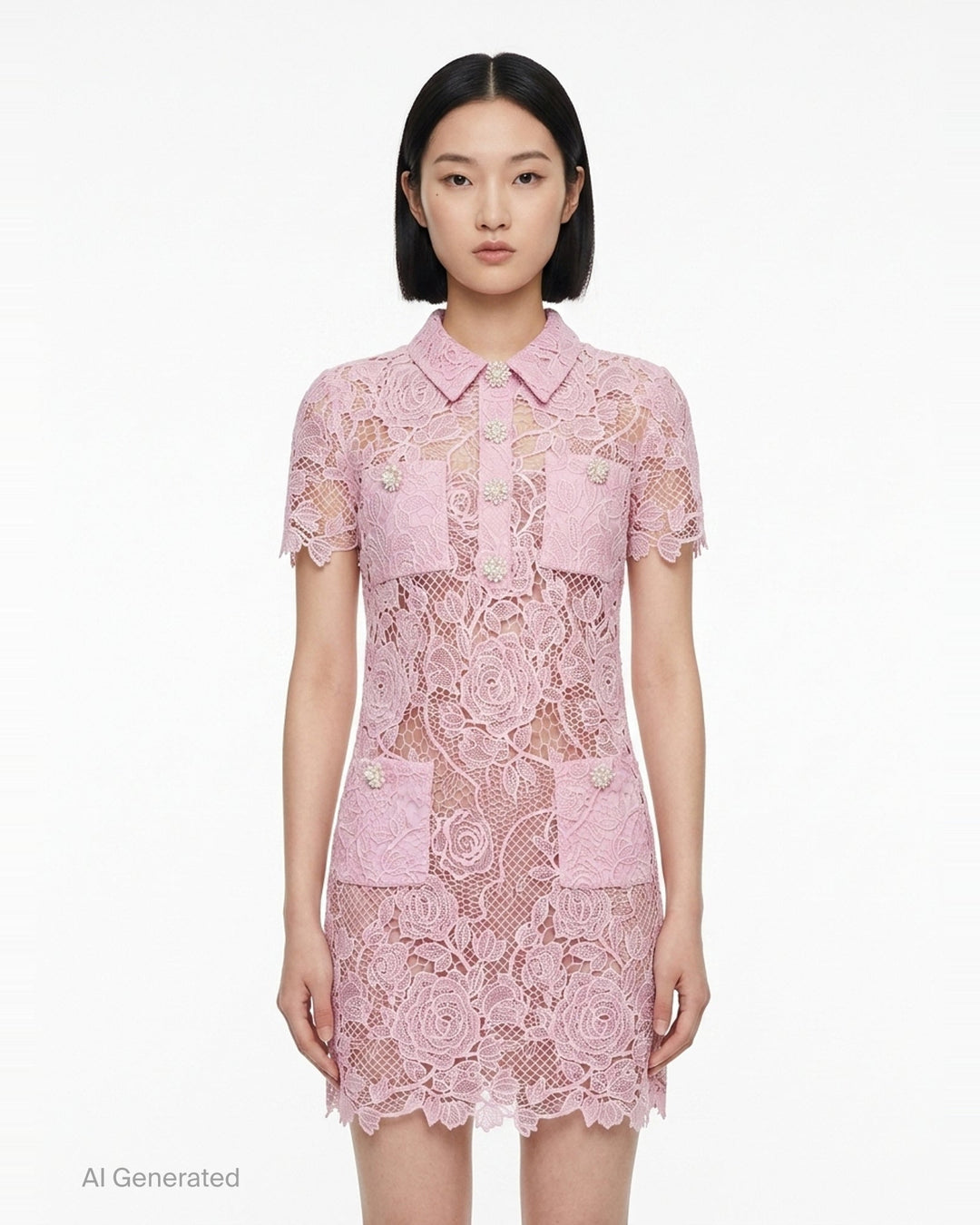 Pink Lace Button Down Mini Dress | Self-Portrait | Club21 - front