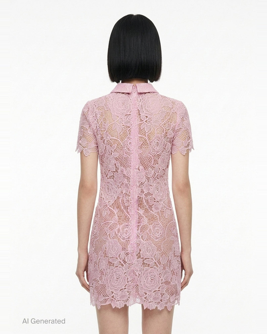 Pink Lace Button Down Mini Dress | Self-Portrait | Club21 - back