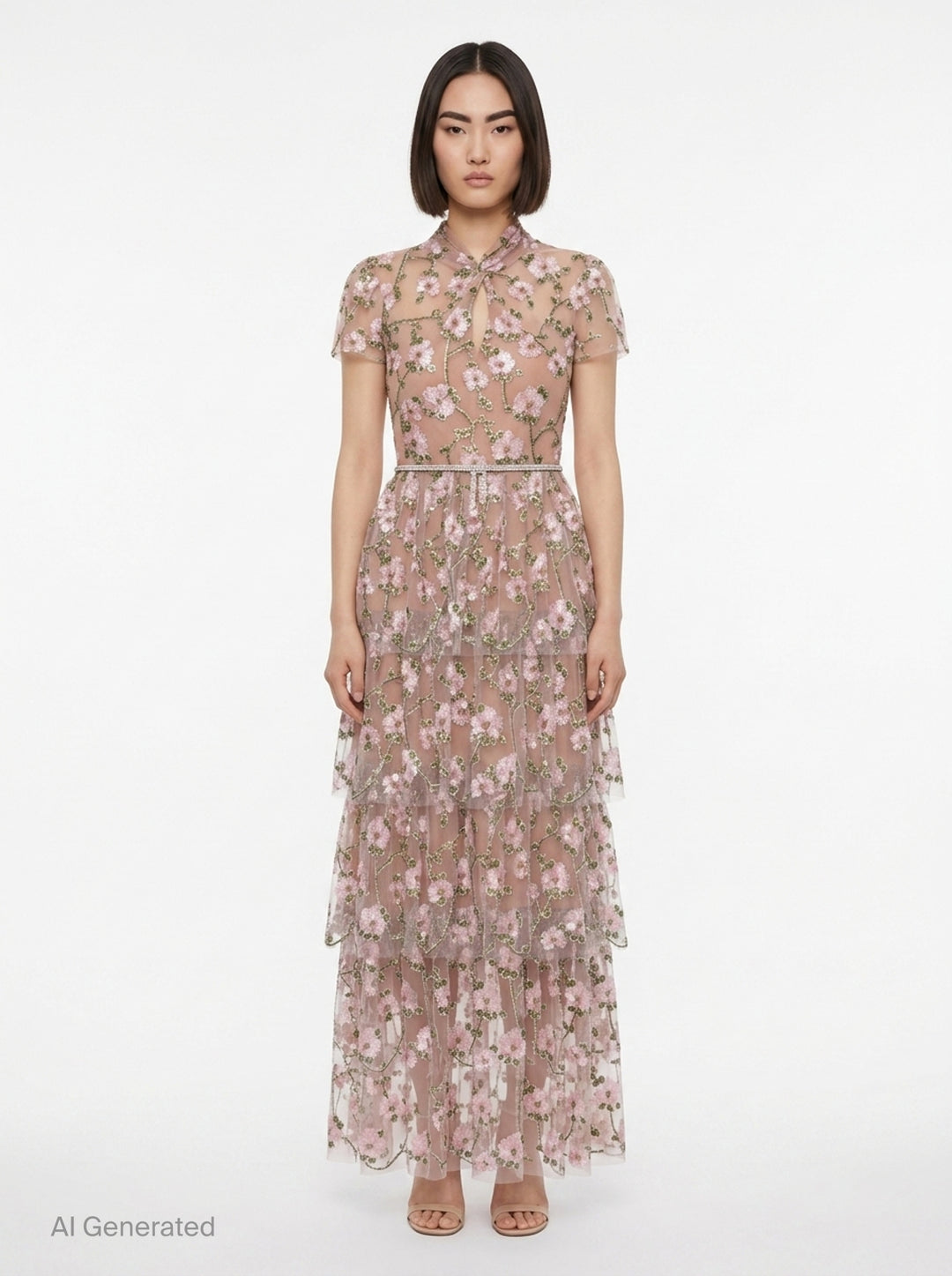 Pink Sequin Embellished Tiered Dress | Self-Portrait | Club21 - front