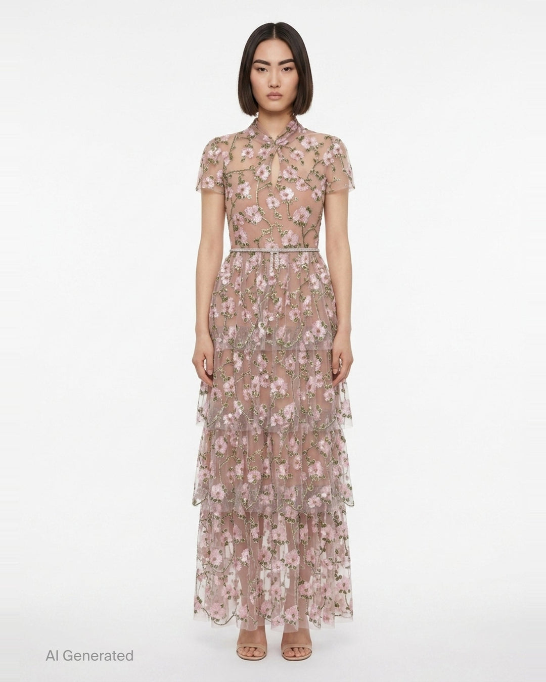 Pink Sequin Embellished Tiered Dress | Self-Portrait | Club21 - front
