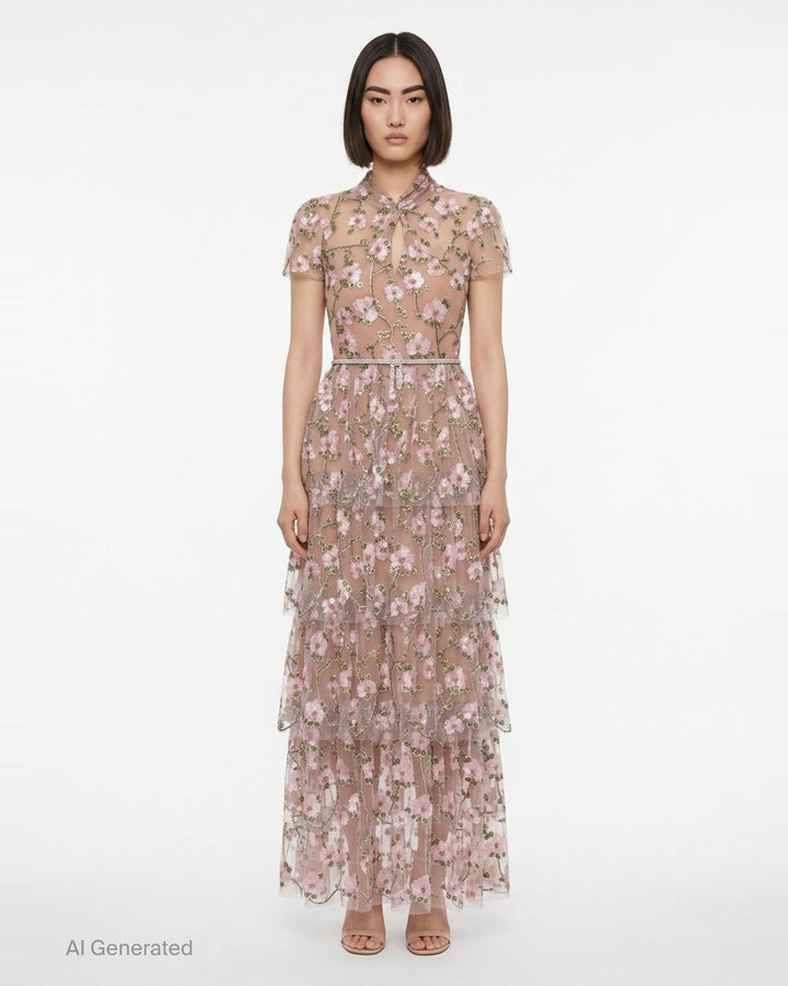 Pink Sequin Embellished Tiered Dress | Self-Portrait | Club21 - front