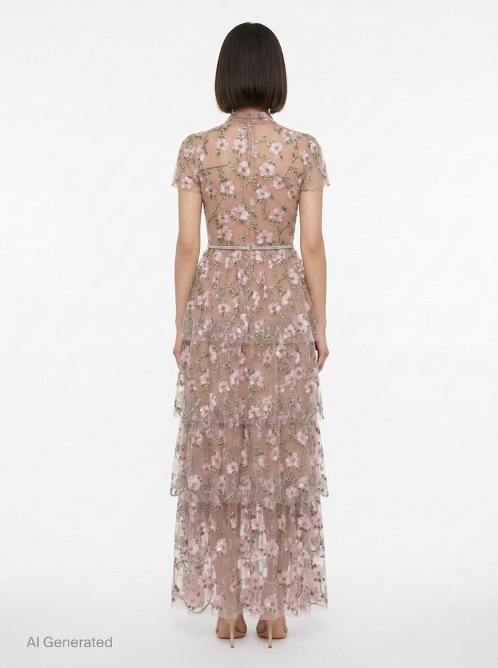 Pink Sequin Embellished Tiered Dress | Self-Portrait | Club21 - back