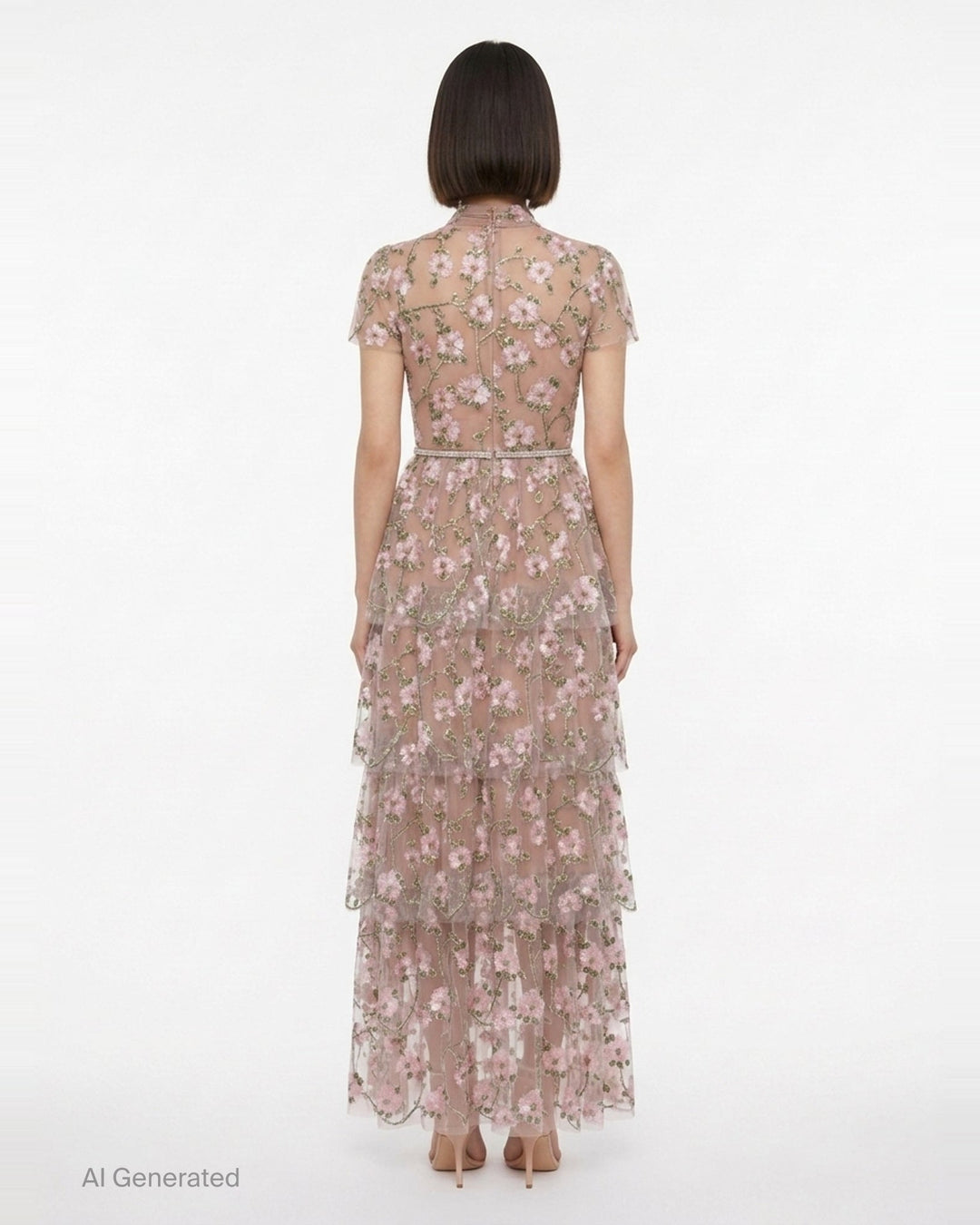 Pink Sequin Embellished Tiered Dress | Self-Portrait | Club21 - back