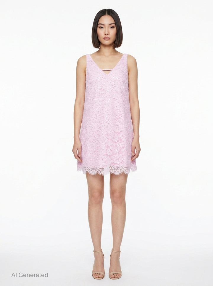 Pink Sequin Lace Mini Dress | Self-Portrait | Club21 - front