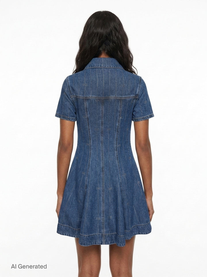 Rhinestone Stripe Denim Mini Dress | Self-Portrait | Club21 - back