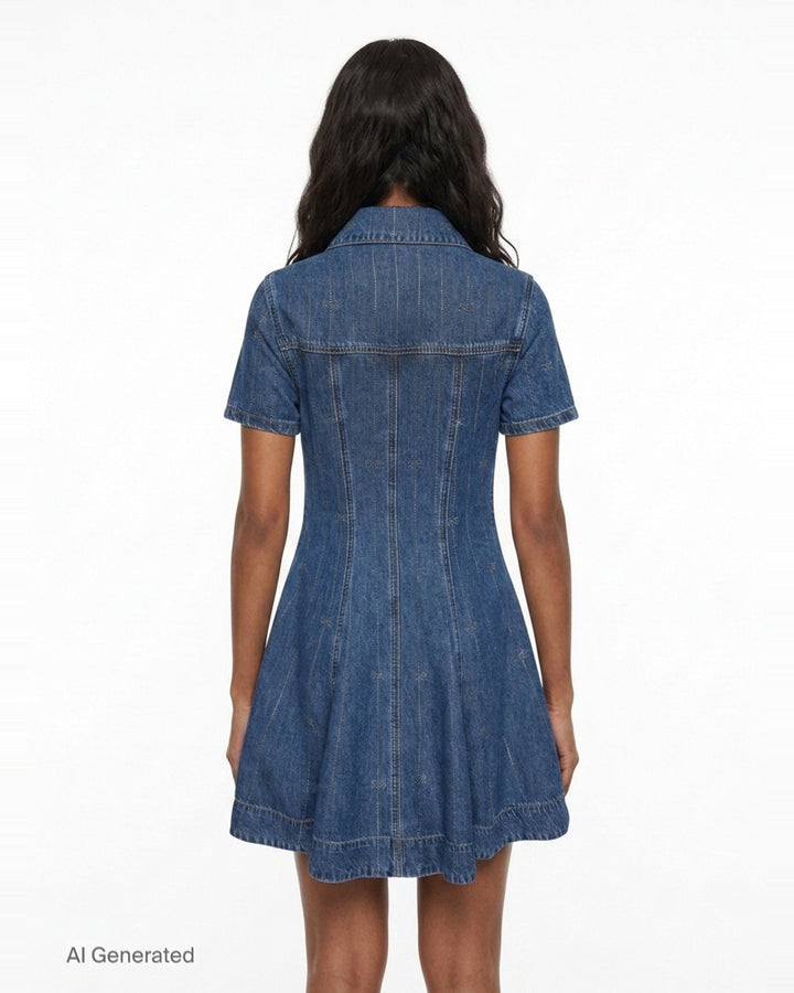 Rhinestone Stripe Denim Mini Dress | Self-Portrait | Club21 - back