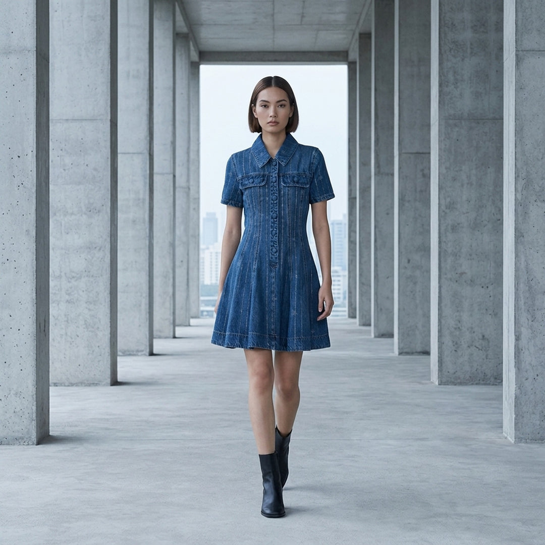 Rhinestone Stripe Denim Mini Dress | Self-Portrait | Club21 - lifestyle