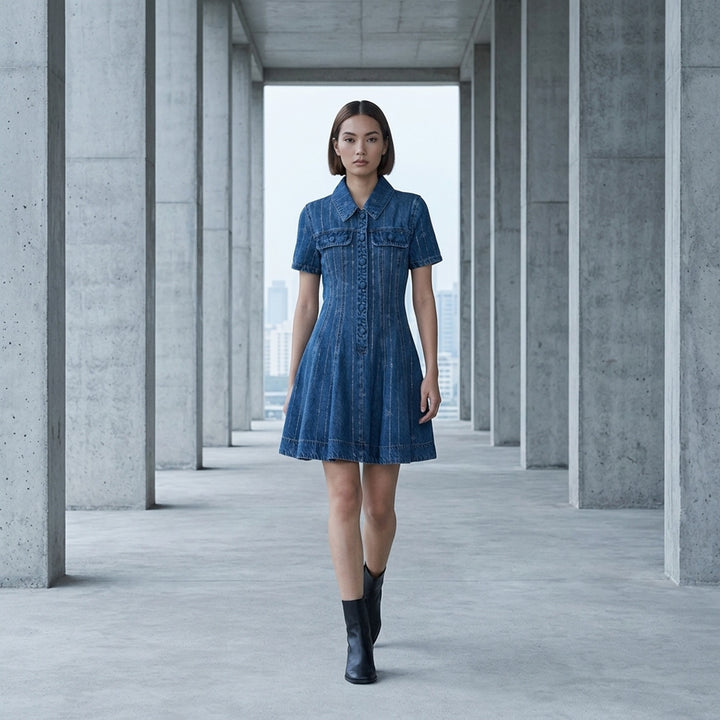 Rhinestone Stripe Denim Mini Dress | Self-Portrait | Club21 - lifestyle
