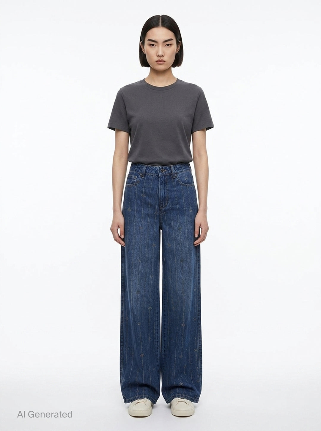 Rhinestone Stripe Wide-Leg Jeans | Self-Portrait | Club21 - front