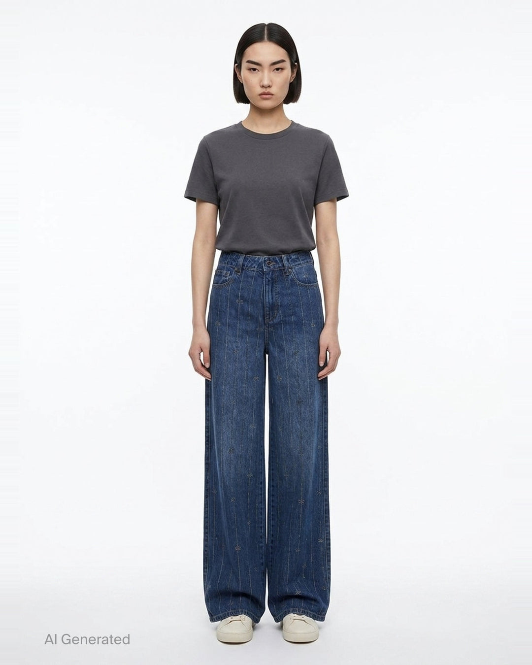 Rhinestone Stripe Wide-Leg Jeans | Self-Portrait | Club21 - front